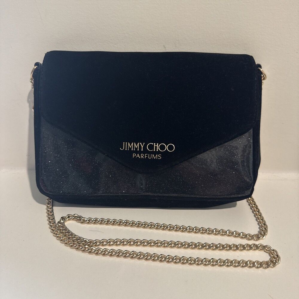 Jimmy Choo Black Velvet Shimmer Glitter Crossbody Evening Sholder Bag Purse